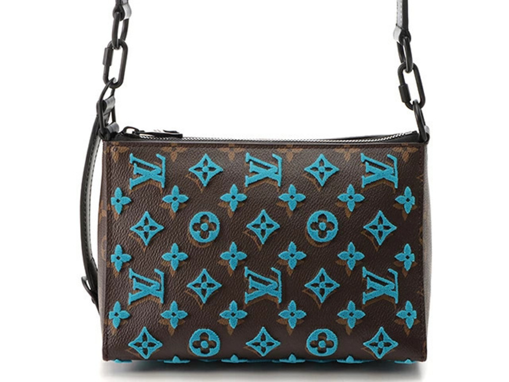 LOUIS VUITTON Triangle Messenger Bag Monogram Turquoise Blue YI